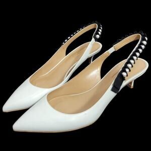 Aquazzura Love Story 45 Pumps White Slingback Pointy Kitten Heel Beaded 39.5 9.5